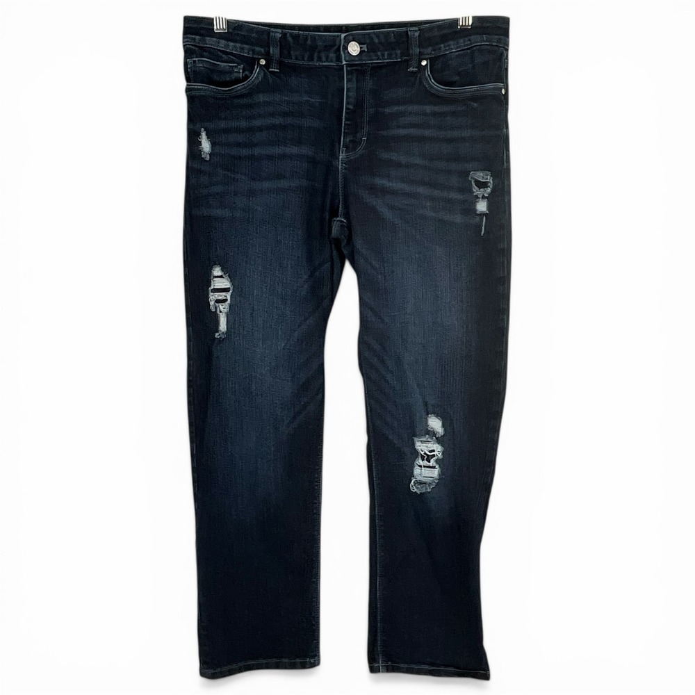 White House Black Market Straight Crop Jeans Dark Wash Distressed Womens Size 10